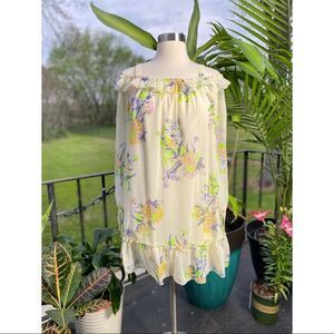 Cottagecore Country Cream Dreams Floral Off Shoulder Ruffle Mini Dress NWT